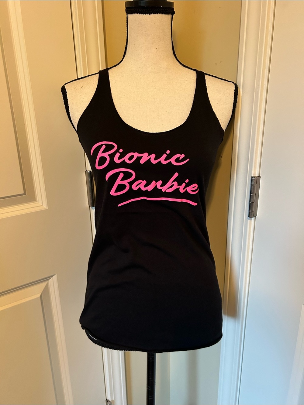 Next Level Apparel Black Tank with Pink "Bionic Barbie" Script